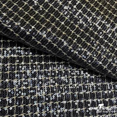 Ткань костюмная с пайетками, 100%полиэстр, 460+/-10 гр/м2, 150см #309 - цв. чёрный - купить в Пензе. Цена 1 203.93 руб.