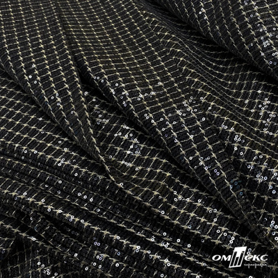 Ткань костюмная с пайетками, 100%полиэстр, 460+/-10 гр/м2, 150см #309 - цв. чёрный - купить в Пензе. Цена 1 203.93 руб.