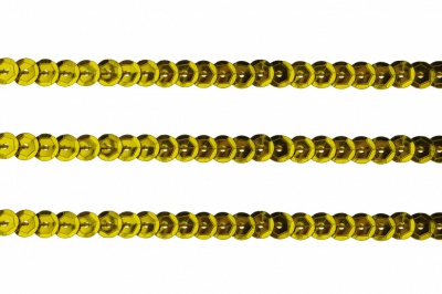 Пайетки "ОмТекс" на нитях, SILVER-BASE, 6 мм С / упак.73+/-1м, цв. А-1 - т.золото - купить в Пензе. Цена: 468.37 руб.