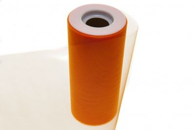 Фатин в шпульках 16-127, 10 гр/м2, шир. 15 см (в нам. 25+/-1 м), цвет оранжевый - купить в Пензе. Цена: 100.69 руб.
